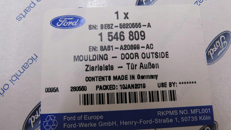 LEWA LISTWA ZEWNĘTRZNA DRZWI FORD FORD FIESTA Mk7 1546809 _ 8A61-A20899-AC 