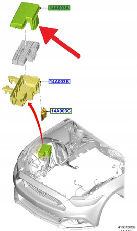 POKRYWA GÓRNA BEZPIECZNIKÓW MUSTANG 2015- 2023 OE 2348429 _ KU5T-14A003-MA
