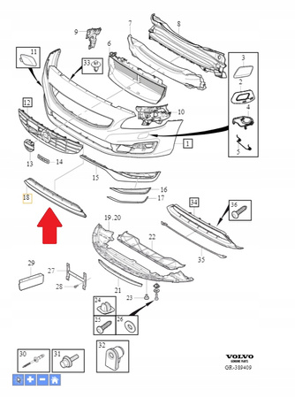 GRILL ATRAPA ZDERZAKA PRZÓD PDC VOLVO S60 V60 2014- CC OE 31323859