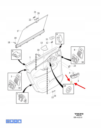 KLAMKA WEWNĘTRZNA DRZWI LEWY VOLVO XC90 2016- OEM/OE 31699902