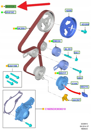 ZESTAW ROZRZĄD Z POMPĄ 1.6 TDCi FORD FOCUS MONDEO 2008686 _ AV6Q-8B596-AB