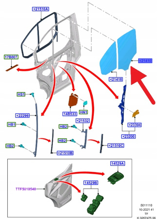SZYBA DRZWI PRZEDNICH PRAWA TRANSIT CUSTOM 2012- 2512572 _ KK21-V21410-AB