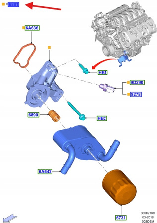 ADAPTER FILTRA OLEJU 5.0 V8 FORD MUSTANG 2015- 2016 5340149 _ FR3E-6881-HB