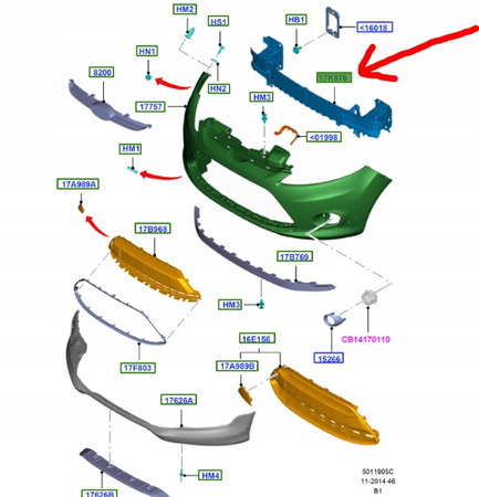 BELKA ZDERZAKA PRZÓD FORD FIESTA Mk7 2008-2012 1843827 _ 8V51-17K876-BJ