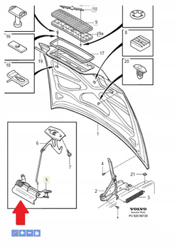 UCHWYT KLAMKA OTWIERANIA MASKI VOLVO S70 V70 C70 1997- OE 9170229