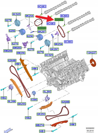 ŁAŃCUCH ROZRZĄDU 5.0 V8 FORD MUSTANG 2015- 2023- OE 5223898 _ BR3E-6C256-AB