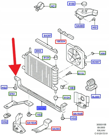 WSPORNIK DOLNY CHŁODNICY 1.3L HCS FORD KA 1996- OE 1037336 _ 97KB-8A297-BG