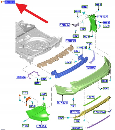 ŚLIZG UCHWYT ZDERZAKA LEWY TYŁ FOD KUGA 2016- OE 2271749 _ GV44-17D949-AD