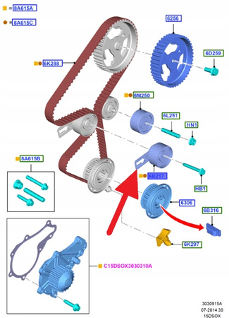 NAPINACZ PASKA ROZRZĄDU 1.4 1.5 1.6L TDCi FORD OE 1739145 _ CV2Q-6B217-AA
