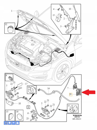 MECHANIZM RĄCZKA OTWIERANIA MASKI VOLVO S60 V60 2011- CC OE 31297825