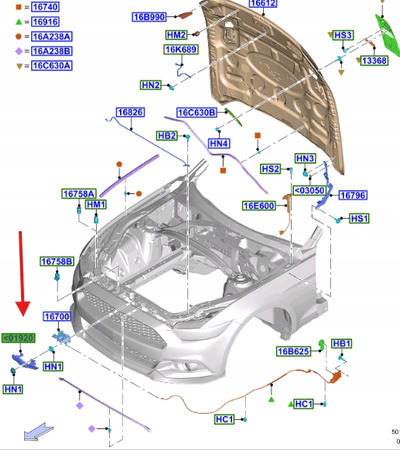 OSŁONA ZAMKA MASKI FOPRD MUSTANG MK6 2015- OE 1909232 _ GR3B-16F037-AC