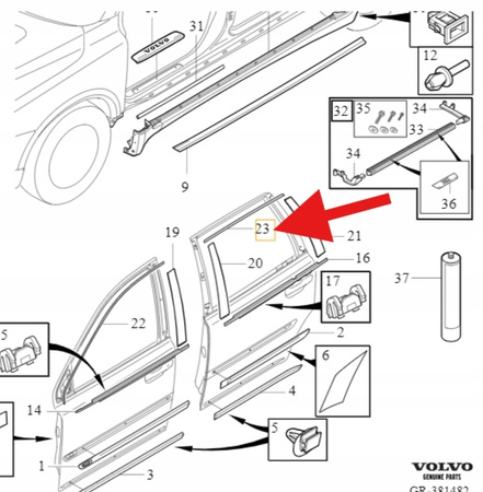 LISTWA CHROMOWANA DRZWI PRAWYCH TYŁ VOLVO XC90 2003- OE 30784789