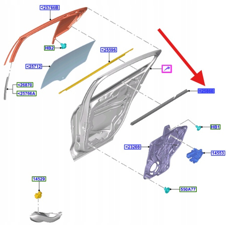 USZCZELKA SZYBY DRZWI LEWY TYŁ FORD FOCUS 2018- OE 2366703 _ JX7B-A25861-AD