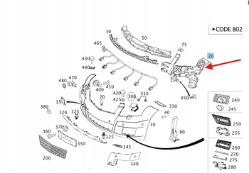 ŚLIZG UCHWYT ZDERZAKA LEWY PRZÓD MERCEDES GLK W204 OE A2048855165