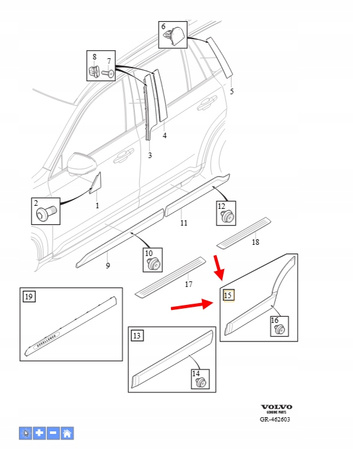 LISTWA BOCZNA DRZWI LEWY TYŁ VOLVO XC90 2016- OEM/OE 31439091