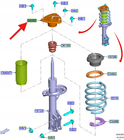GÓRNE MOCOWANIE AMORTYZATORA PRZÓD EXPLORER 2020- 2699182 _ LB5C-3K155-AF