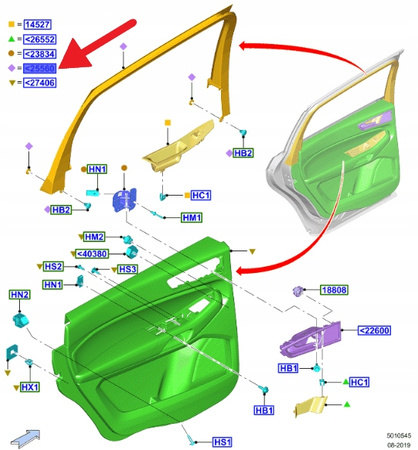 POSZYCIE RAMY SZYBY DRZWI TYŁ S-MAX 2015- OE 2450429 _ EM2B-R25515-BL3JA6