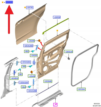 DRZWI LEWE TYLNE FORD C-MAX Mk2 2010- OE 2469323 _ PE1C1-U24631-AD