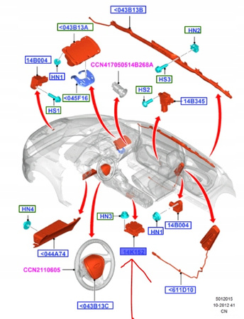 MODUŁ PODUSZEK POWIETRZNYCH FORD FIESTA 2012- 1879646 _ C1BT-14B321-CF