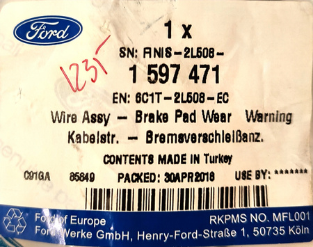 CZUJNIK ZUŻYCIA KLOCKÓW FORD TRANSIT Mk6 2008- 1597471 _ 6C1T-2L508-EC