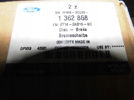 TARCZE HAMULCOWE TYŁ x2 FORD TRANSIT CONNECT 02-13 1362868 _ 2T14-2A315-BC