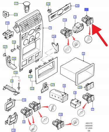 PRZEŁĄCZNIK ŚWIATEŁ AWARYJNYCH FORD MONDEO 02- 1201654 _ 2S7T-13A350-BA