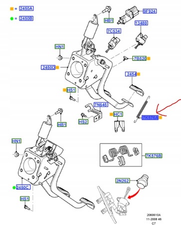 SPRĘŻYNA PEDAŁU SPRZĘGŁA FORD FOCUS 1 TRANSIT 1.8 _ 1076905 _ 98AB-7K576-AA