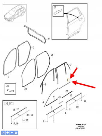 LISTWA OZDOBNA ZGARNIAJĄCA DRZWI LEWY TYŁ VOLVO XC90 2016- OEM/OE 31479459