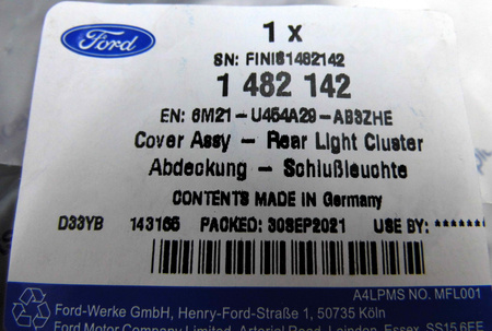 ZAŚLEPKA LAMPY TYŁ LEWA FORD GALAXY 2006-2015 OE 1482142 _  6M21-U454A29-AB3ZHE