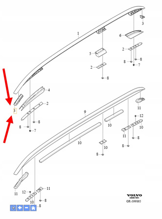 USZCZELKI LEWY RELING DACHU VOLVO XC90 2016- OEM/OE 31416880