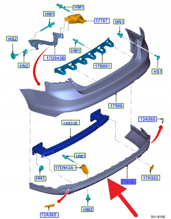 SPOJLER DOKŁADKA ZDERZAKA TYŁ FORD FOCUS 2011- OE 1705756 _ BM51-17A894-BB