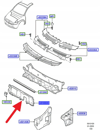 PRZEDŁUŻENIE PRZEGRODY LEWY PRZÓD FORD KA 2002- 1224729 _ 3S51-B016B21-AD