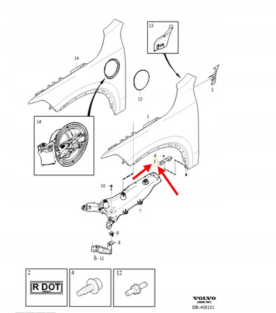 LEWY DOLNY UCHWYT BŁOTNIKA PRZÓD VOLVO XC90 2016- OEM/OE 31416335