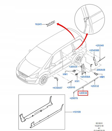 LEWA BOCZNA LISTWA DRZWI FORD S-MAX GALAXY 2006-15 _ 1806479 _ 6M21-U20939-BMXWAA