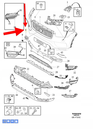 KRATKA ZDERZAKA PRAWY PRZÓD CZARNY VOLVO XC90 2016-2019 OEM/OE 31383622