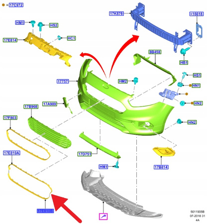 LISTWA GRILLA DOLNA FORD TRANSIT COURIER 2018- OE 2259526 _ JT76-17K946-AB