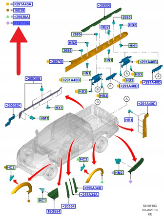 LEWA TYLNA LISTWA SKRZYNI ŁADUNKU RANGER 19- OE 2356105 _ JB3B-26292A23-AC