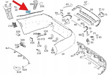 PROWADNICA UCHWYT ZDERZAKA PRAWY TYŁ MERCEDES CL W216 OE A2168850216