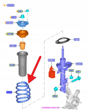 SPRĘŻYNA ZAWIESZENIA PRZÓD L P 1.6 EB FIESTA 2012- 2002584 _ C1BC-5310-PAC
