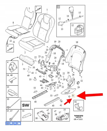OSŁONA FOTELA LEWY PRZÓD VOLVO XC90 2016- XC60 V90 S90 OEM/OE 39831630