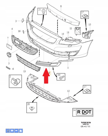 ZAŚLEPKA KRATKA ZDERZAKA PRZÓD LEWA VOLVO S80 2007- V70 2008- OE 31323798