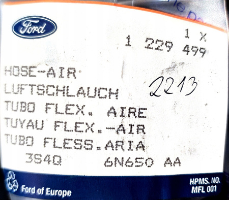 PRZEWÓD ELASTYCZNY INTERCOOLERA FORD FIESTA FOCUS _ 1229499 _ 3S4Q-6N650-AA
