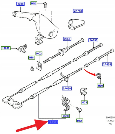 LINKA HAMULCA RĘCZNEGO FORD FOCUS 2001- OE 1253159 _ 3S41-2A603-DB