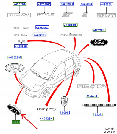 EMBLEMAT PRZEDNI "FORD" FIESTA Mk6 2001-_2108761_2S6J-8B262-AA