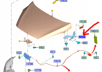 ZAWIAS MASKI LEWY FORD FIESTA Mk8 2017- 2088341 _ H1BB-A16801-AA