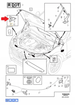 Rygiel zamka maski lewy Volvo OE 32219336