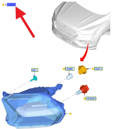 ŚWIATŁO HALOGEN LEWY FORD KUGA 2016- OE 2069202 _ GV44-13B221-AF