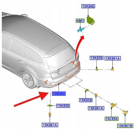 PRZEWÓD CZUJNIKA PARKOWANIA TYŁ FOCUS ST 2014- OE 1891040 _ F1ET-15K868-SDD