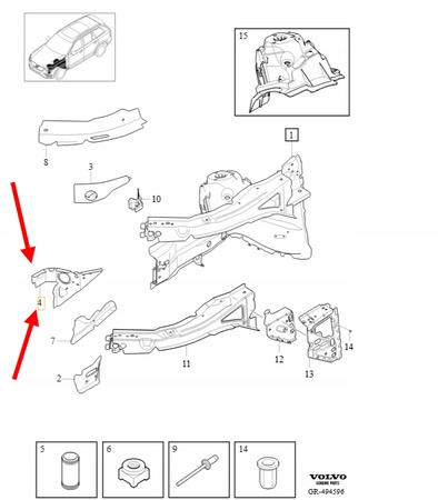 WSPORNIK PODŁUŻNICY LEWY PRZÓD VOLVO XC90 2016- XC60 S90 S60 OEM 32318181