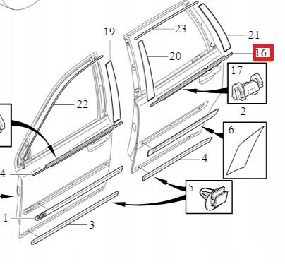 LISTWA TYLNYCH DRZWI VOLVO XC90 I 03-14r